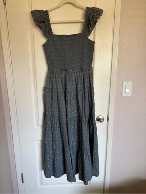 Storia Slate Blue Smocked Maxi Dress with Ruffle Straps